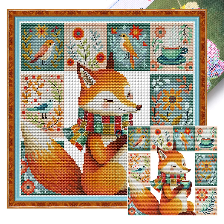 【Joy Sunday Brand】 The Fox Drinking Coffee (29*28cm) 14CT Stamped Cross Stitch gbfke
