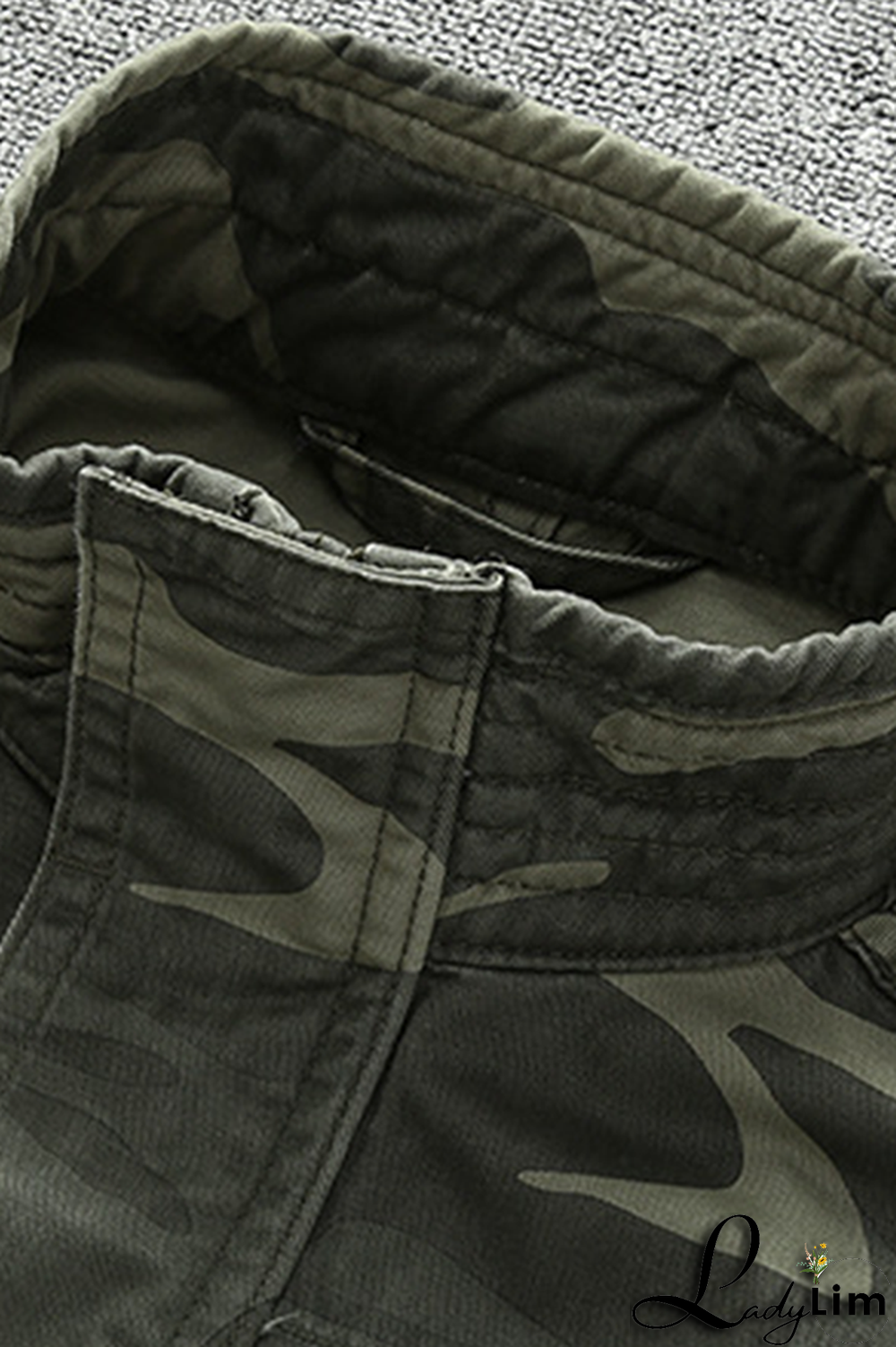 Green Fashion Casual Solid Camouflage Print Buckle Zipper Mandarin Collar Outerwear