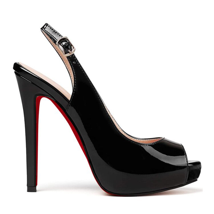 120mm Red Bottom Strap Slingback Sandals Peep Toe Platform Stilettos Patent Heels-MERUMOTE