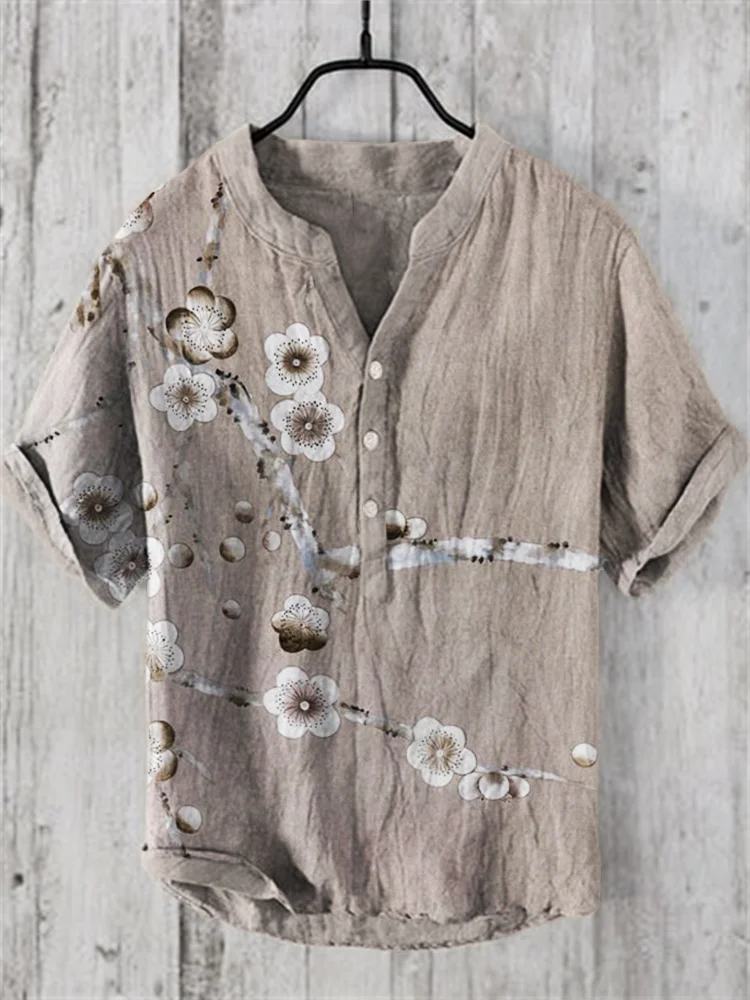 Cherry Blossom Traditional Japanese Art Linen Blend Shirt