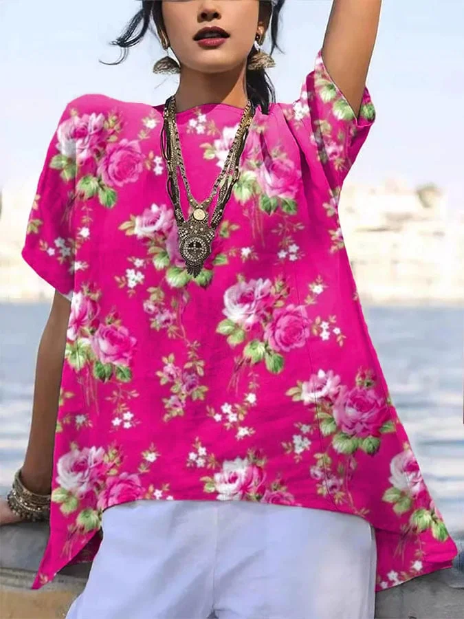 Women's Retro Floral Art Print Casual Shirt 