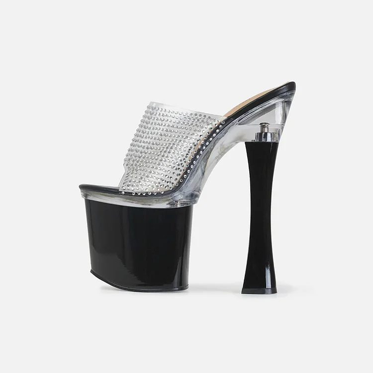 transparent Chunky Heels Women's Rhinestone Platform Shoes Stiletto Mules |FSJ Shoes