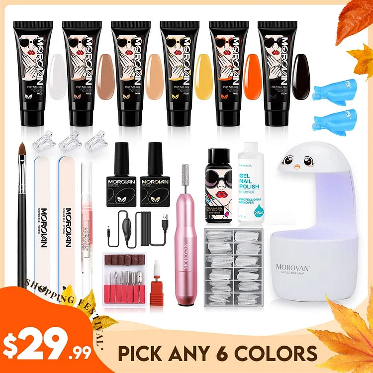 Free Choice 6 From 120+ Colors 15ml Poly Nail Gel Professional Kit