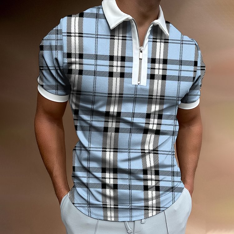 Checked Texture Print Short-sleeved Polo Shirt