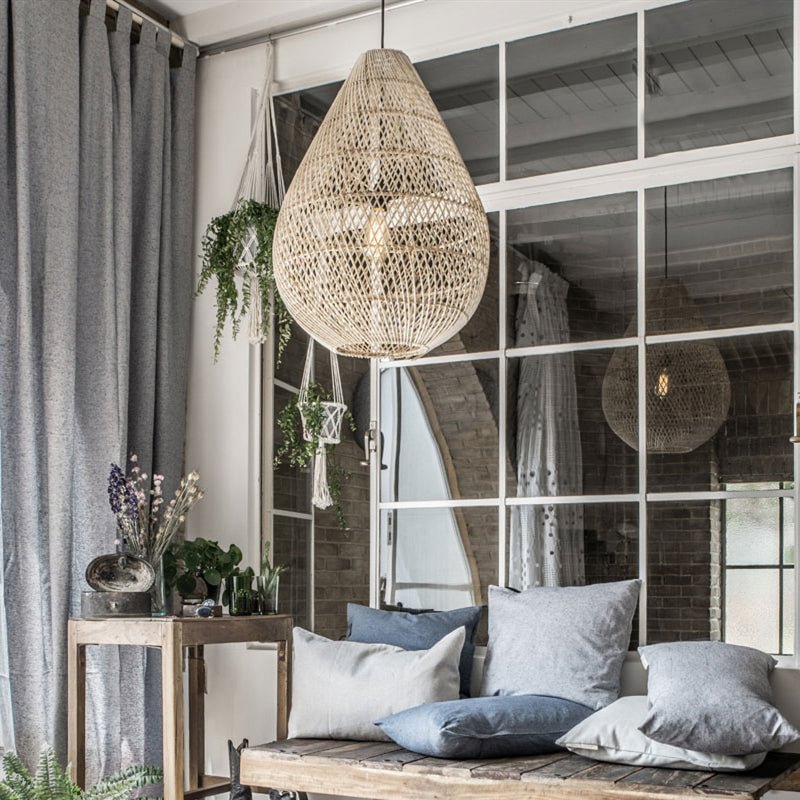 Handmade Rattan Chandelier Tear Shape Lantern Pendant Lamp