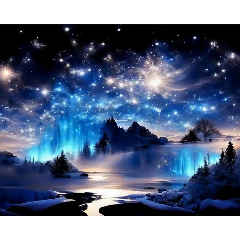 Partial AB Diamond Painting - Full Round Drill - Starry Night Mountain(Canvas|55*45cm)