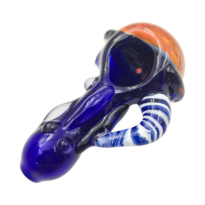 Honeycomb Cobalt Glass Spoon pipe with Striped Appendage