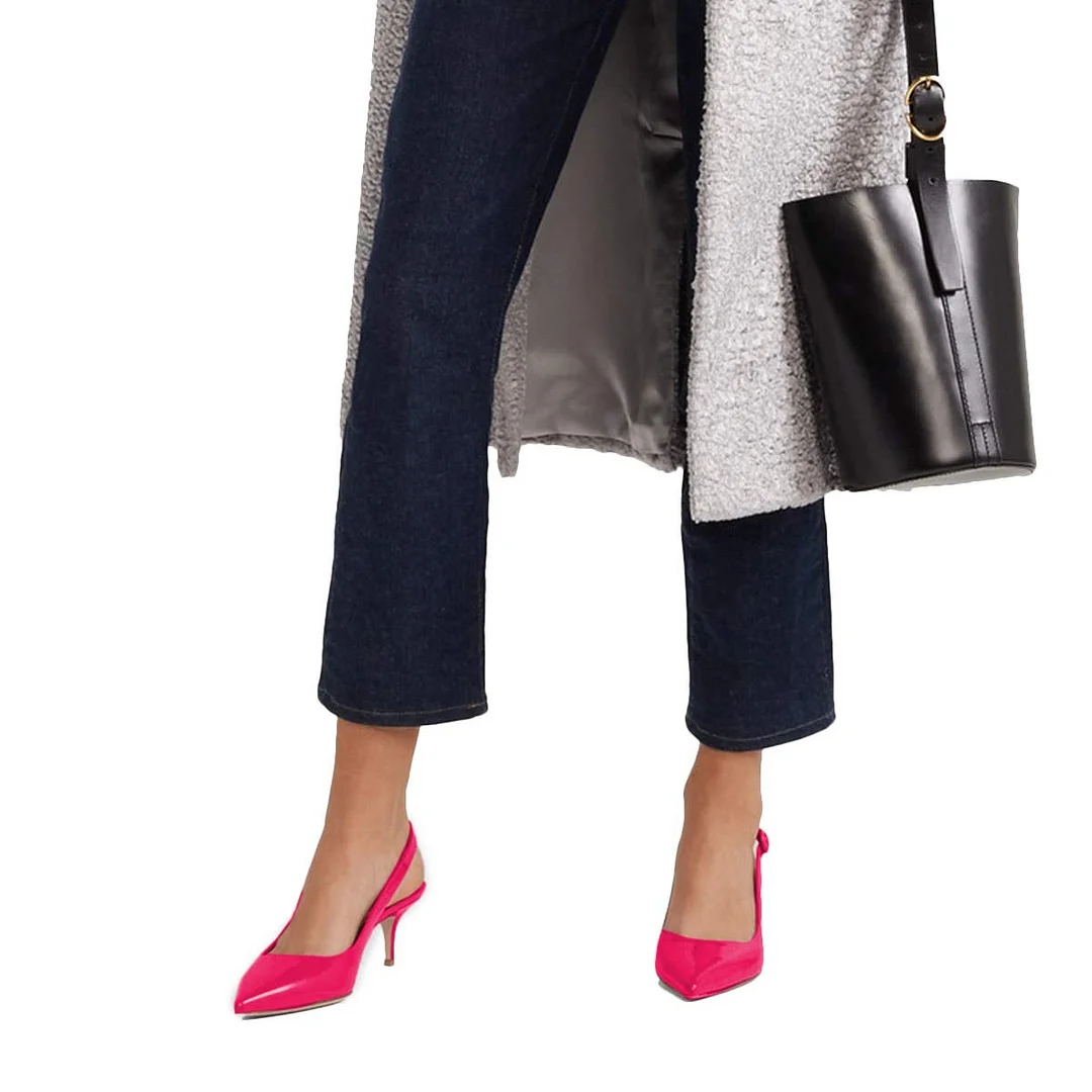 Fuchsia Pointed Toe Slingback Buckle Fastening Low Heel Pumps