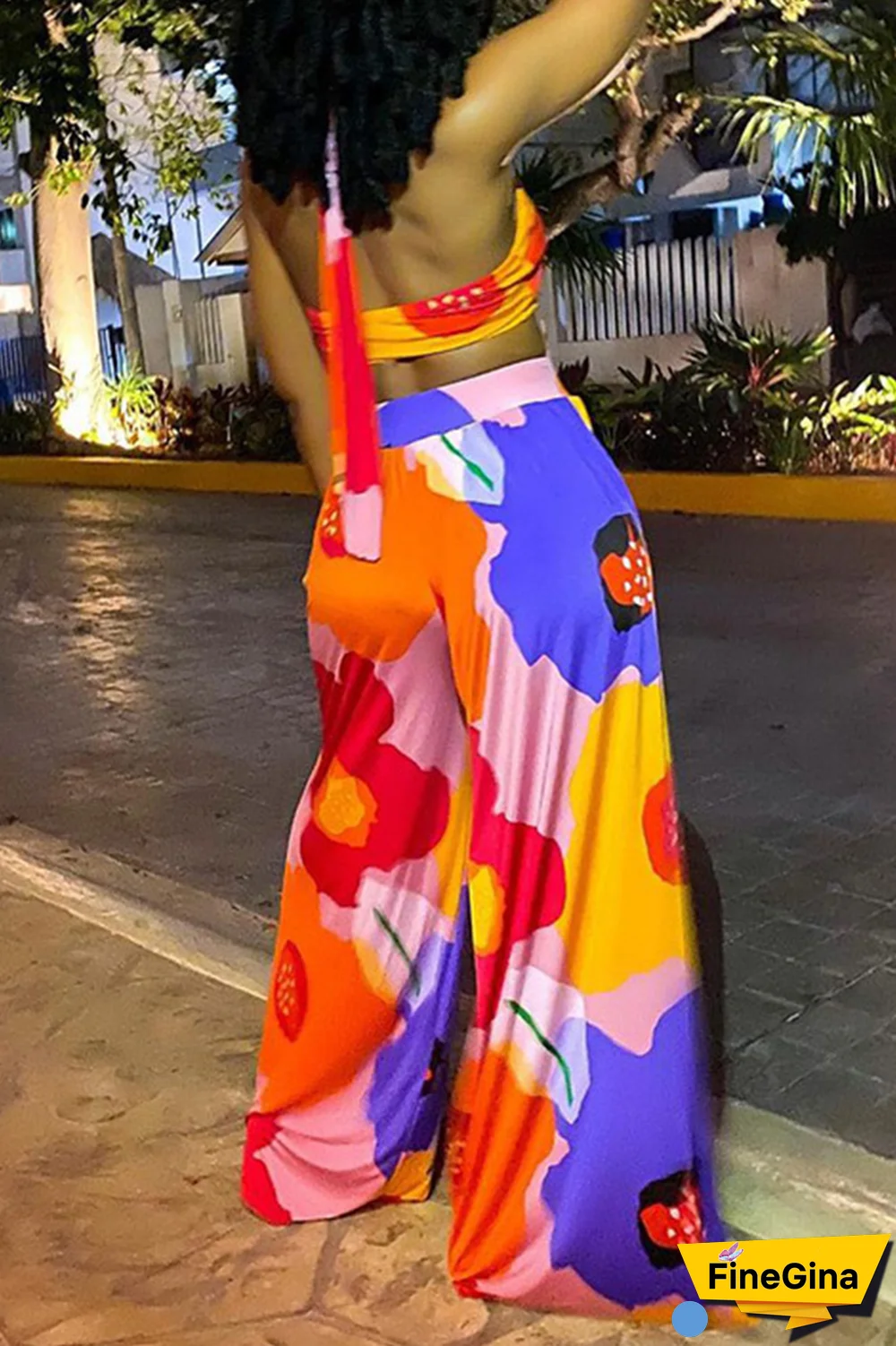 Sexy Print Split Joint Off The Shoulder Sleeveless Two Pieces