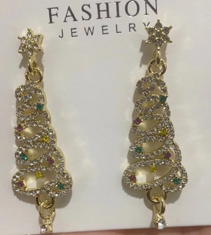 1 Pair Elegant Christmas Tree Plating Inlay Alloy Rhinestones Drop Earrings