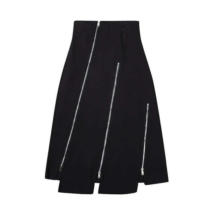Irregular Zipper Splicing High Waisted Skirt