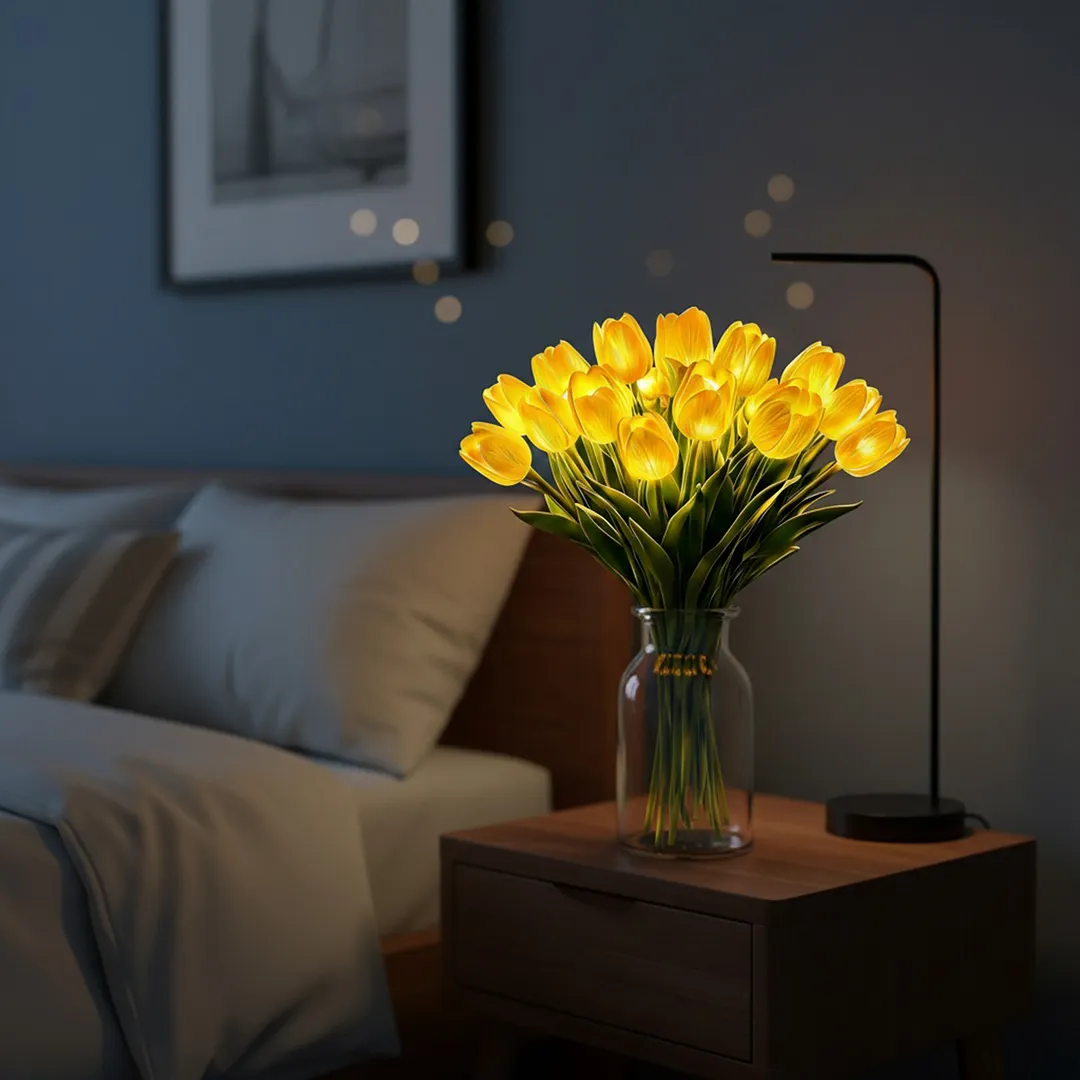 15Pcs Radiant Romantic Tulip Light LED Adjustable Tulip Night Light Warm Light Luminous Bouquet Ornament Gift for Anniversary/Wedding/Birthday