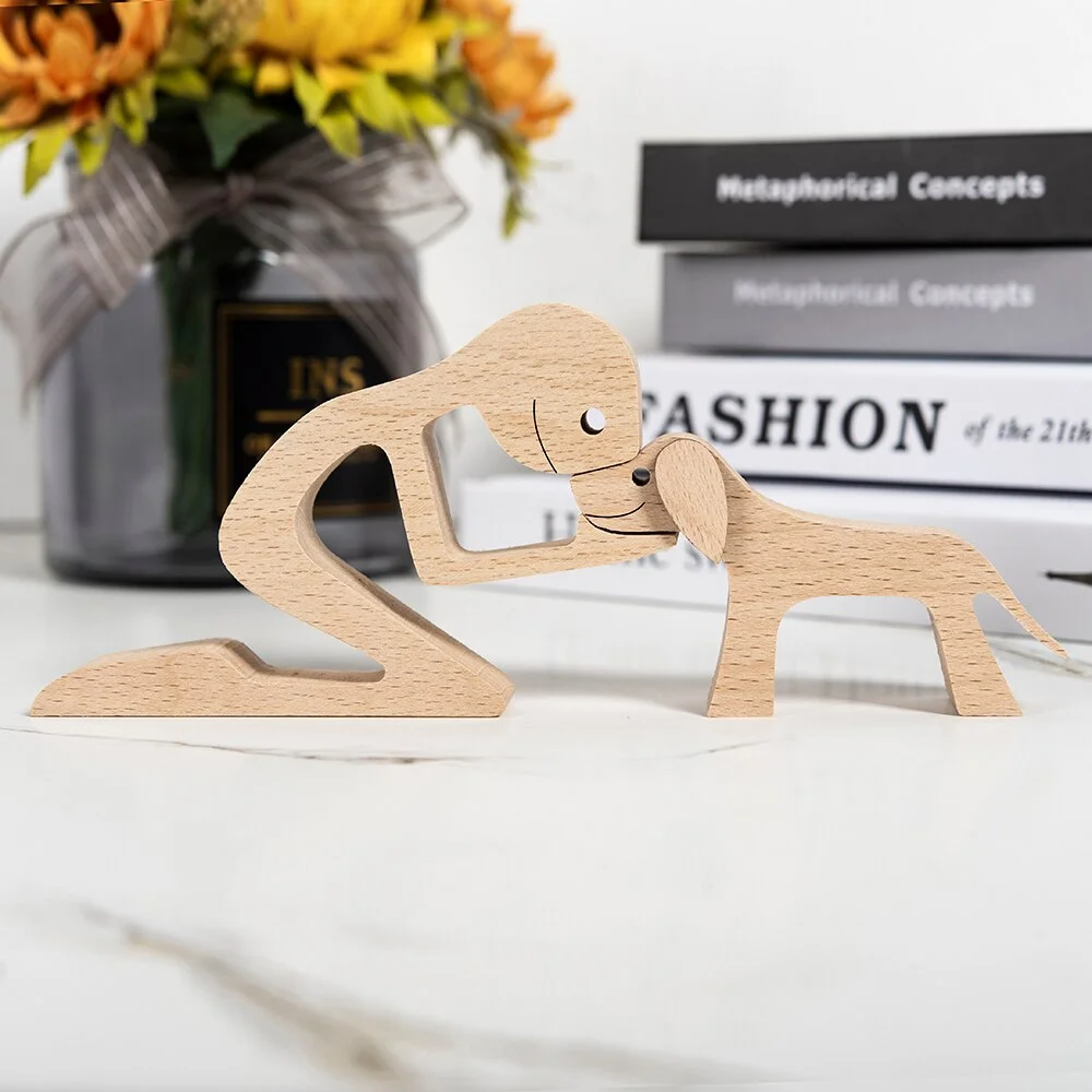 Unique Craftsmanship Men Wood Dog Hand-sanded White Beech Artwork Woman Sculpture Creating 3D Figurine Valentine's Gifts