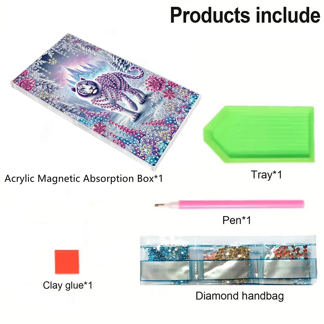 2pcs DIY 5D Diamond Painting Acrylic Jewelry Box Kit Gift for Adults (Animal A)