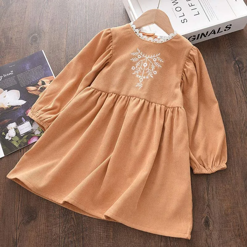 Bear Leader Baby Girls Clothes 2022 Autumn Round Neck New Solid Color Long Sleeve Casual Kids Party Princess Dresses Costumes