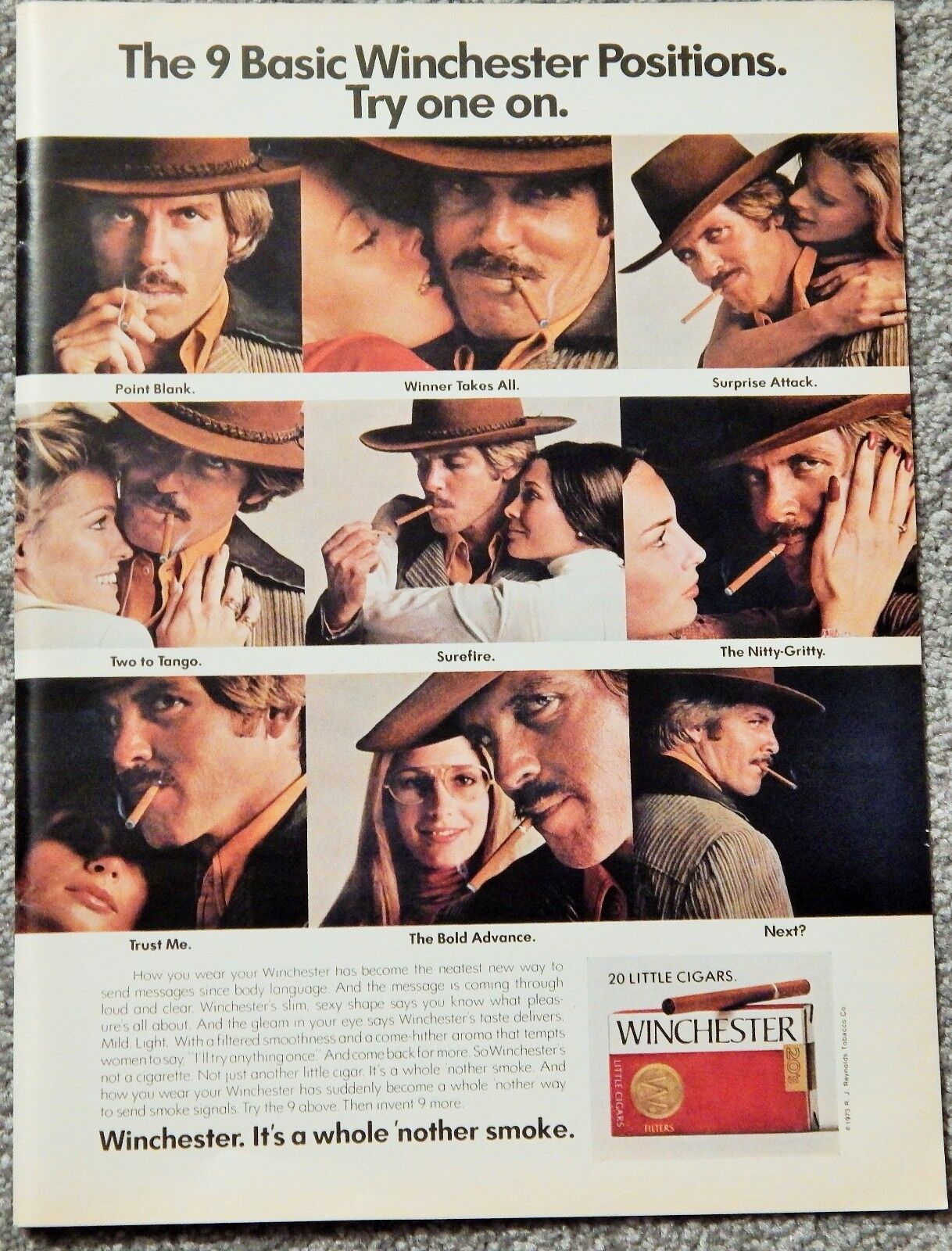 WINCHESTER CIGARETTE W/FARRAH FAWCETT VTG 1974 Photo Poster painting AD, RARE SOUGHT EPHEMERA