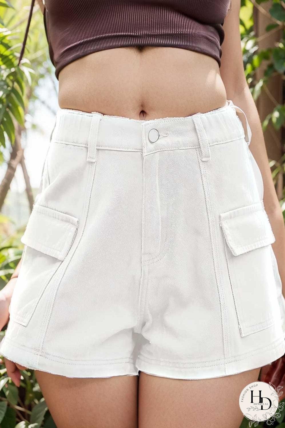 sexy button pocket denim cargo pants