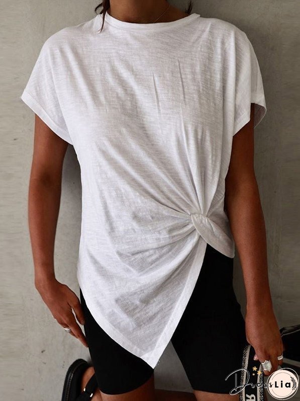T-Shirts Solid Crew Neck Twist Short Sleeve T-Shirt for Women