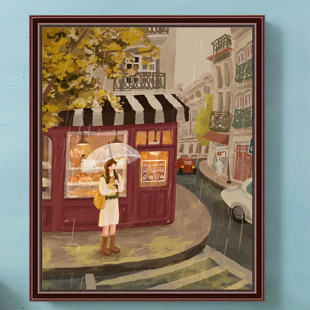 Full Round Diamond Painting 40*50cm - Healing Stick Figure Girl Rainy Day