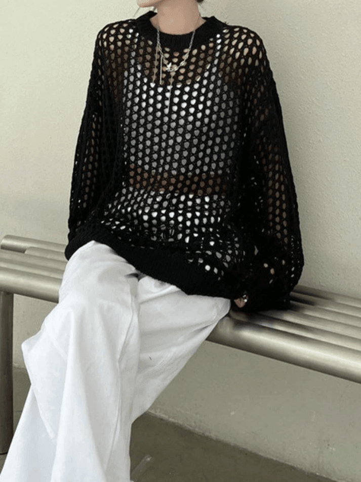 Oversized Crochet Open Knit Top