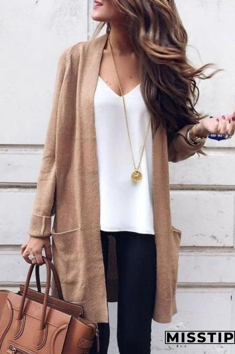 Pocket Knitting Long Coat