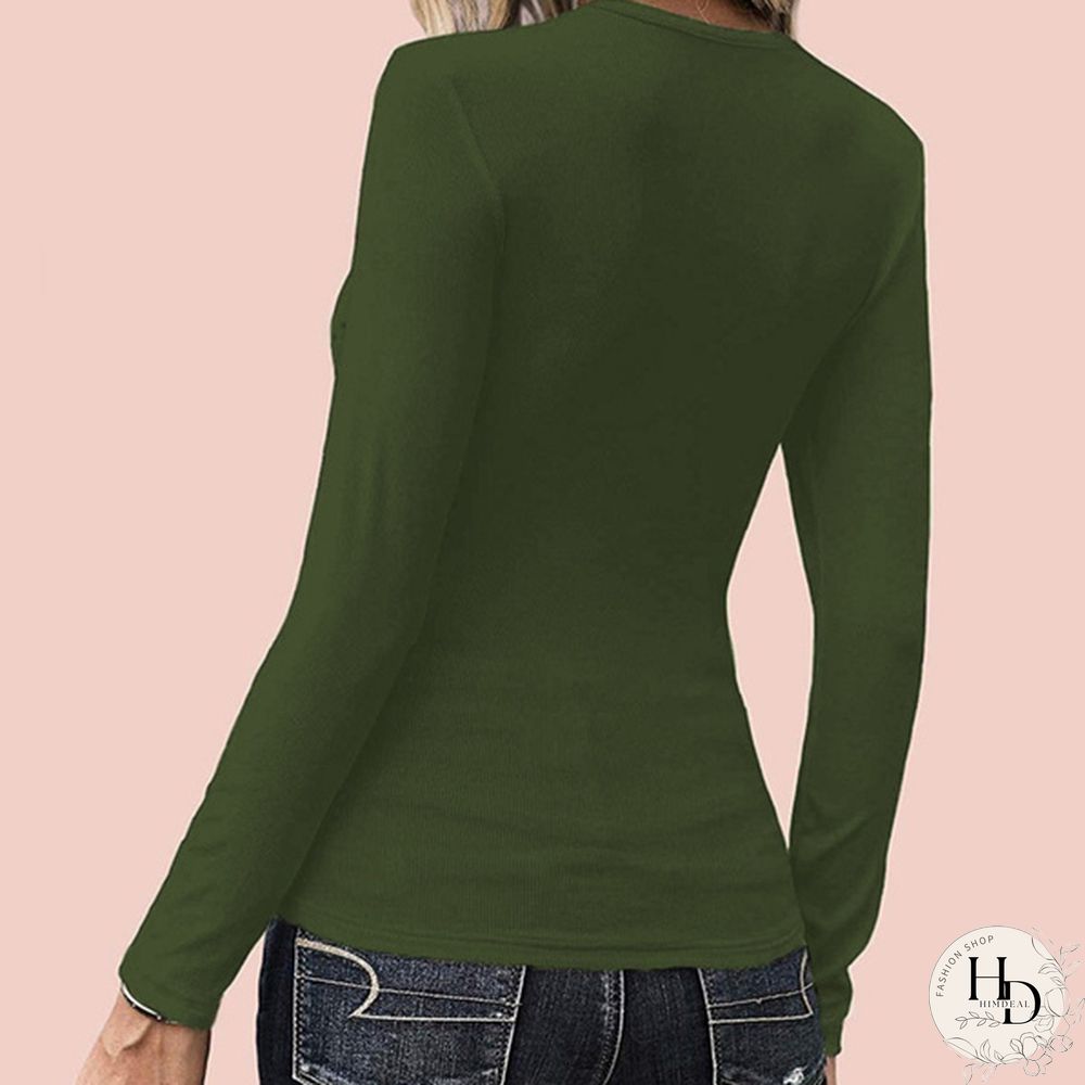 Spring Tight-fitting Bottoming Shirt U-neck Ribbed Long-sleeved Blouse Women's Clothing