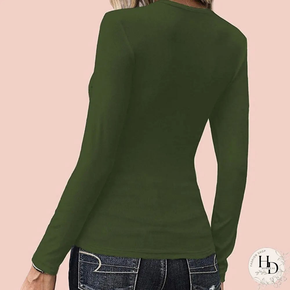 Spring Tight-fitting Bottoming Shirt U-neck Ribbed Long-sleeved Blouse Women's Clothing