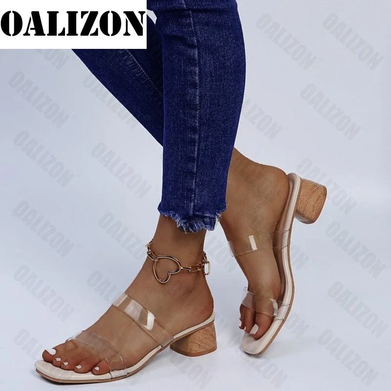 New Women's Summer Gladiator Sandals Flip Flops Mid Square Heels Pumps Slippers Shoes Women Peep Toe Slides Slippers Shoes Femme