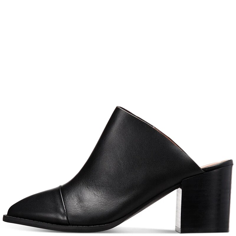 TAAFO Black Mules Pumps High Chunky Heels Women Pointed Toe Ladies Office Shoes 