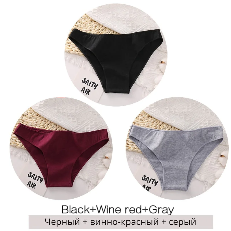 FINETOO 3Pcs/set Women Cotton Panties M-2XL Big Size Female Underwear Solid Color Briefs Underpants Ladies Cotton Panty Lingerie