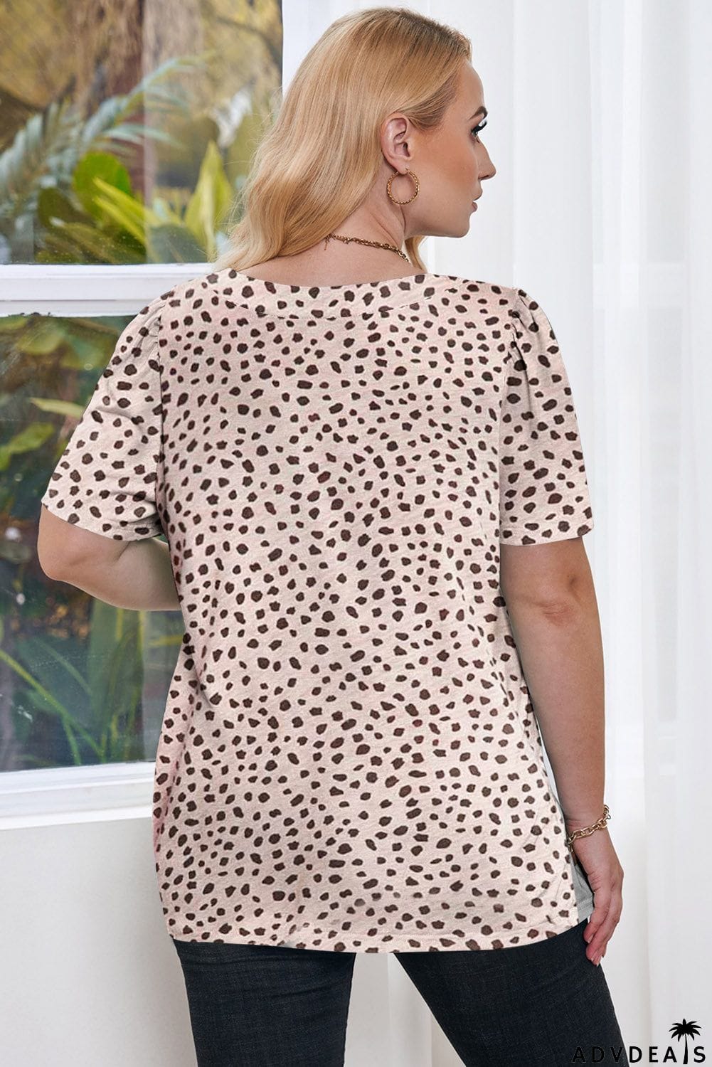 Plus Size Square Neck Puff Sleeve Tee