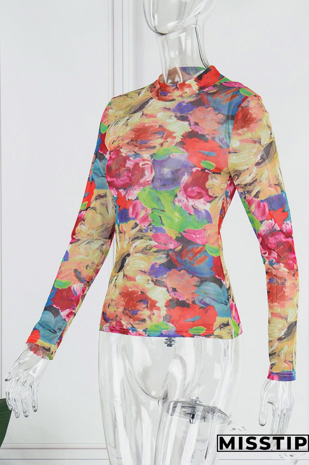 Colour Casual Print Basic Half A Turtleneck Tops