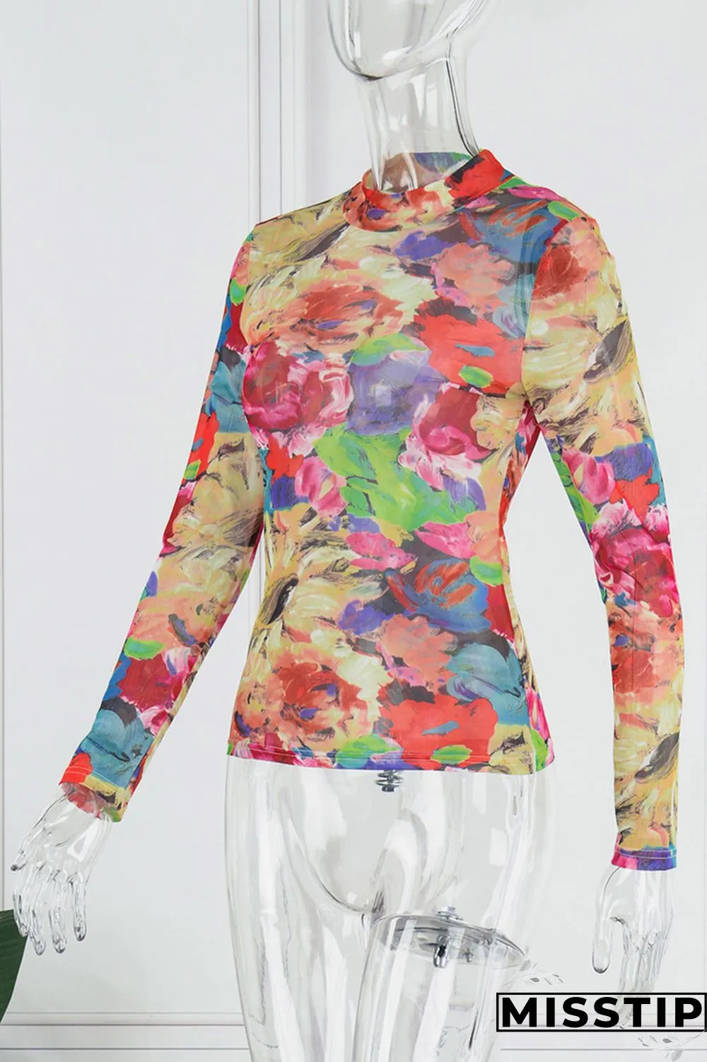 Colour Casual Print Basic Half A Turtleneck Tops