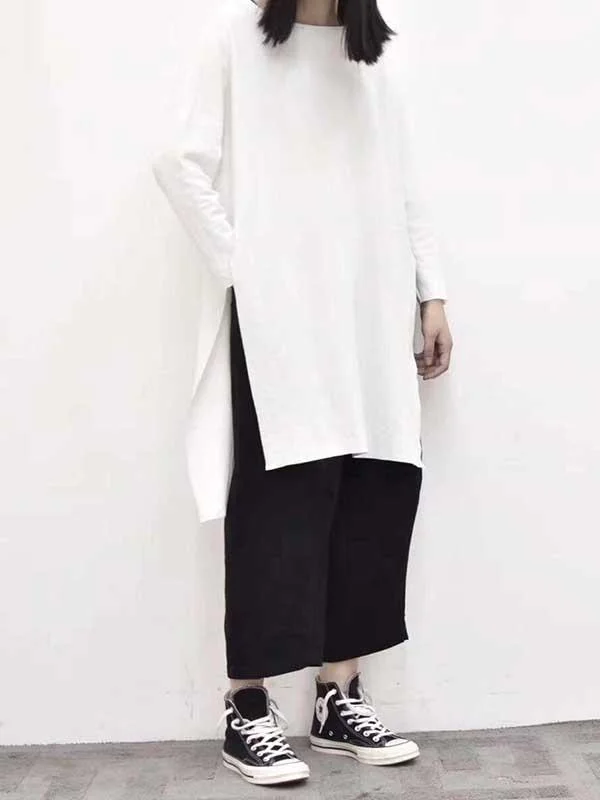 Simple Solid Split-Side Long T-Shirt