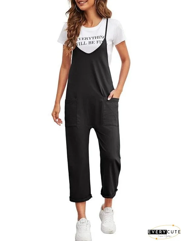 Stylish Suspender Jumpsuit With V-Neckline And Pockets