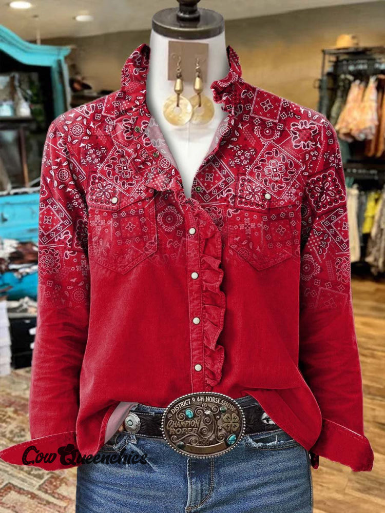Women’s Bohemia Print Casual Long Sleeve Comfortable Cotton Shirt Multicolor / S
