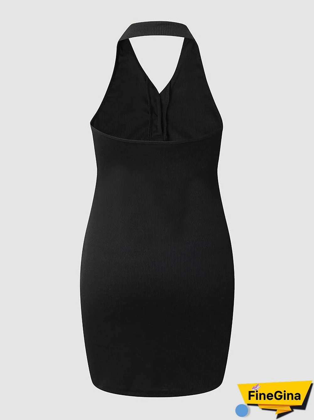 Pink Halter Ribbed Open Back Button Mini Bodycon Dress