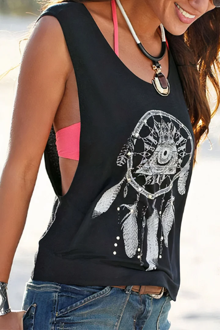 Dreamcatcher Print Round Neck Tank Top