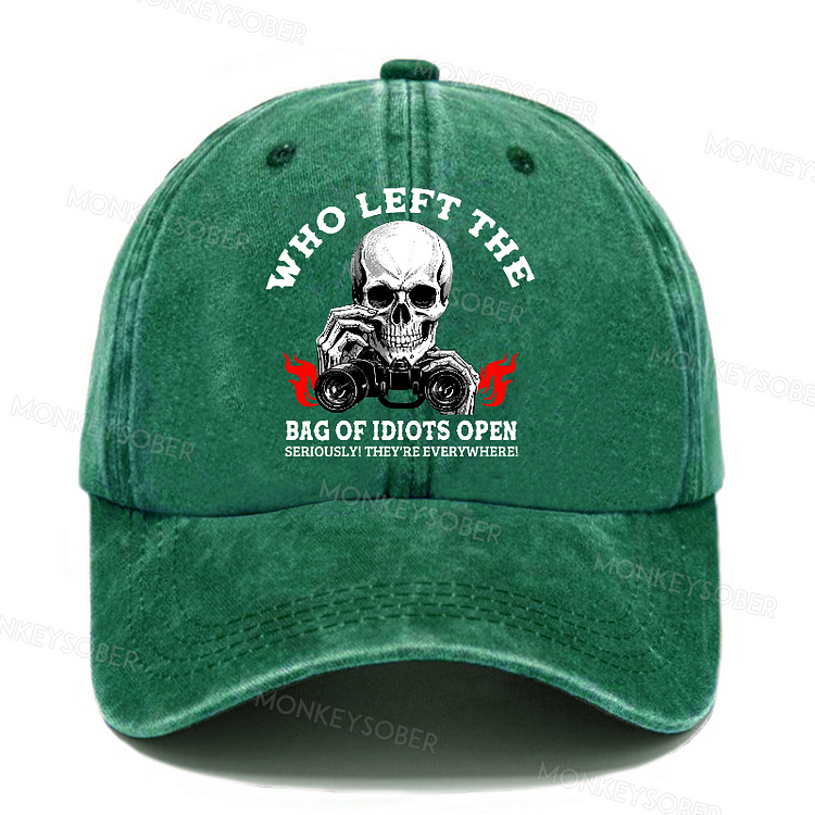 Personalized "Who Left The Bag Of Idiots Open?" Custom Washed Baseball Caps