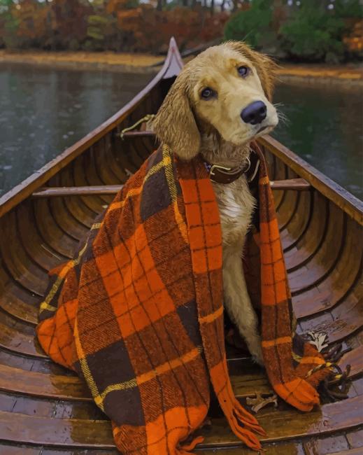 

Dog With A Red Blanket In A Boat – Paint By Numbers - 40*50CM, 501 Original