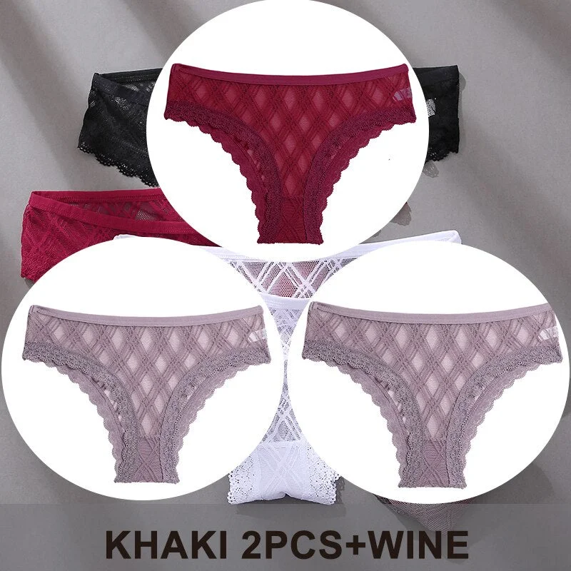 FINETOO 3PCS/Set Women's Panties Sexy Lace Lingerie Temptation Underwear Briefs Pespective Woman Thongs Mesh Underpants Female