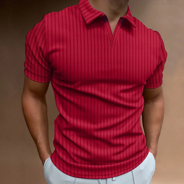 BrosWear Men's Plain Striped Casual Short Sleeve  Polo Shirt