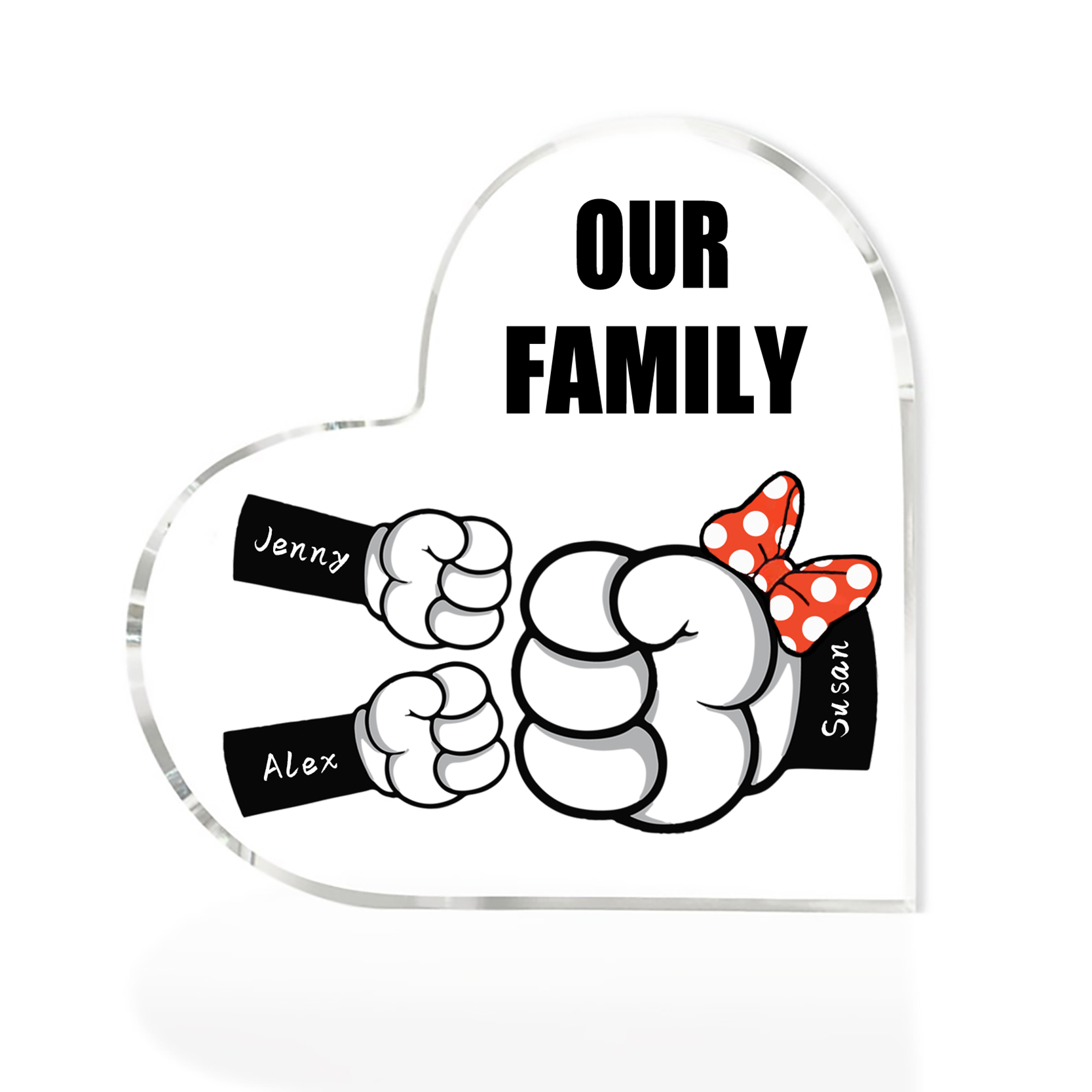 À ma Maman/Mamie - Plaque Acrylique en Forme de Cœur 3 Prénoms Personnalisés avec 1 Texte