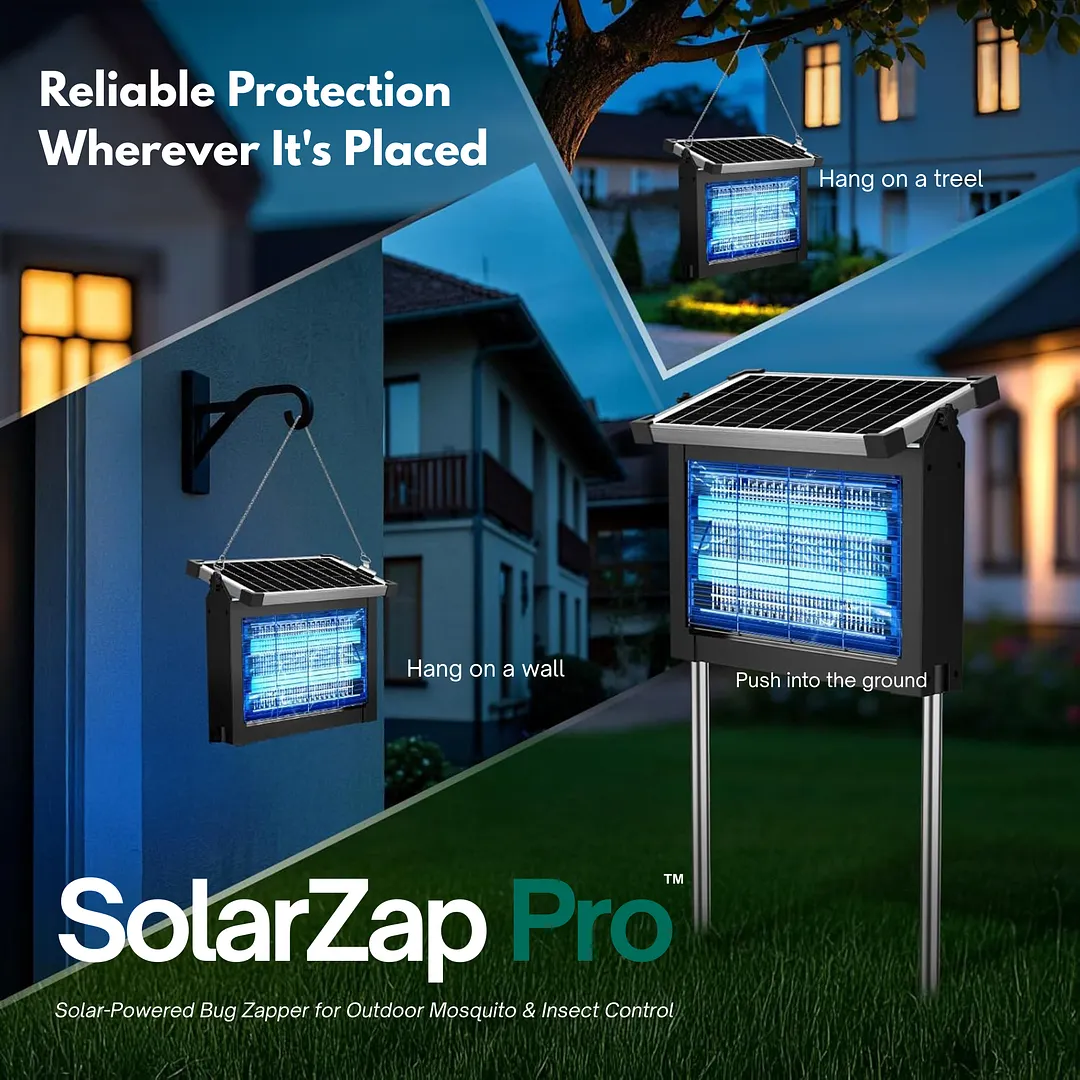 SolarZap Pro &ndash; Solar-Powered Waterproof Bug Zapper for Outdoor Mosquito & Insect Control