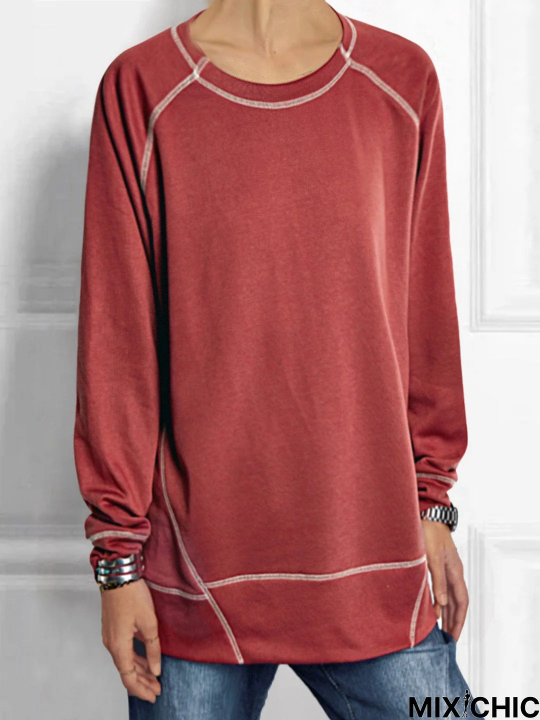 Cotton Shift Long Sleeve Crew Neck Sweatshirts