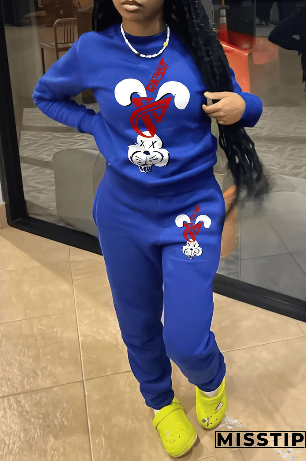 Blue Casual Print Patchwork O Neck Long Sleeve Two Pieces