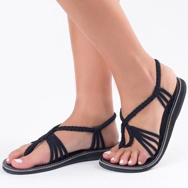 GOOSHOE Weave Strings Slip-on Flat Women Beach Sandals
