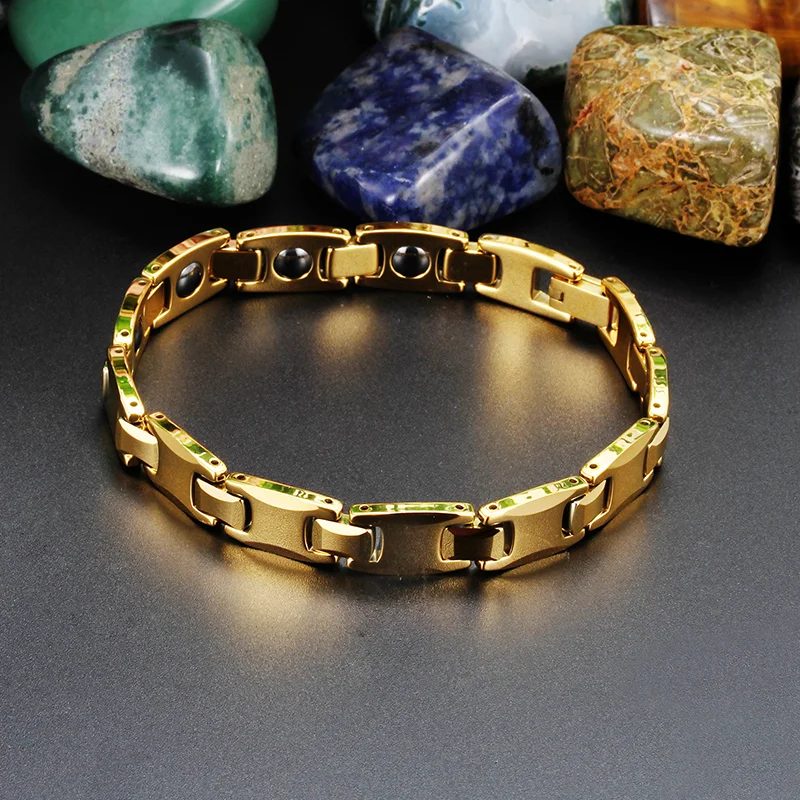 Women's Or Men's 22cm Gold Color Tungsten Carbide Hologram Energy Bracelets Fashion Link Chain Bangles Gifts For Mens And Womens