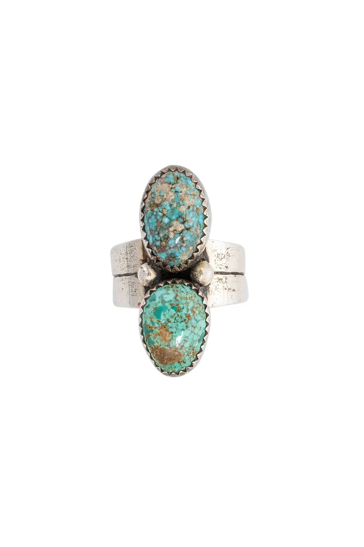 Ring, Turquoise, Double Stone, Hallmark, Vintage, 705
