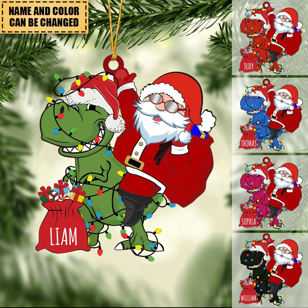 Personalized  Sant Claus With Dinosaur Arcylic Name Christmas Ornament 